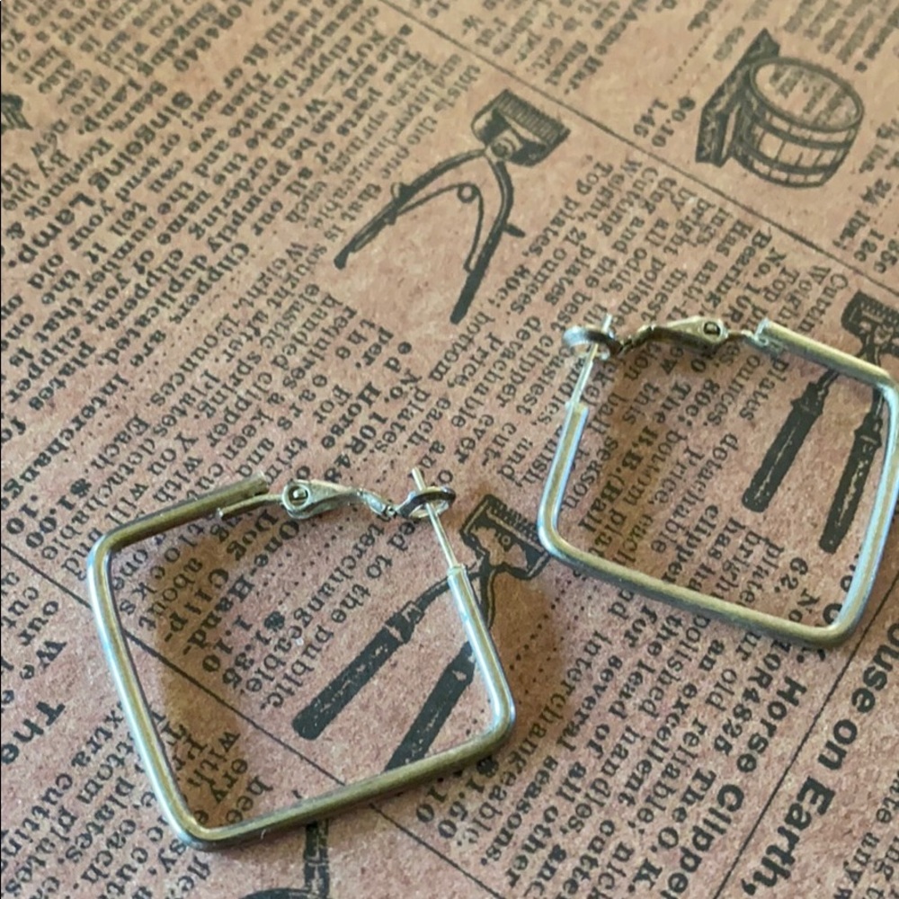 Earrings; Silver; Square; Hoop; Pierced; Earrings - Picture 2 of 6